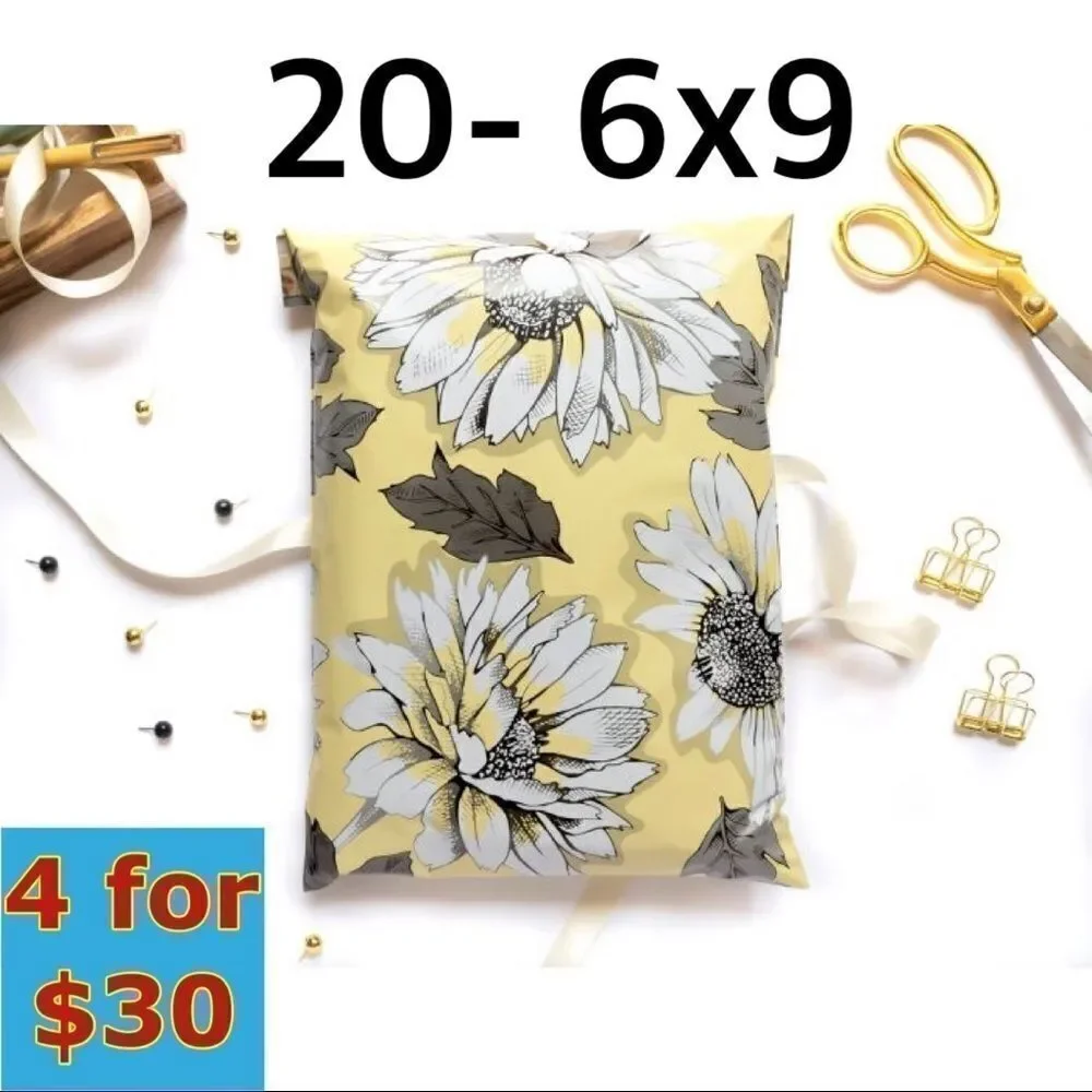 20 - 6x9 Sunflower Print Poly Mailers